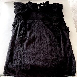 Tyler Boe Rita Eyelet Black Sleeveless Ruffled Mandarin Collar Top